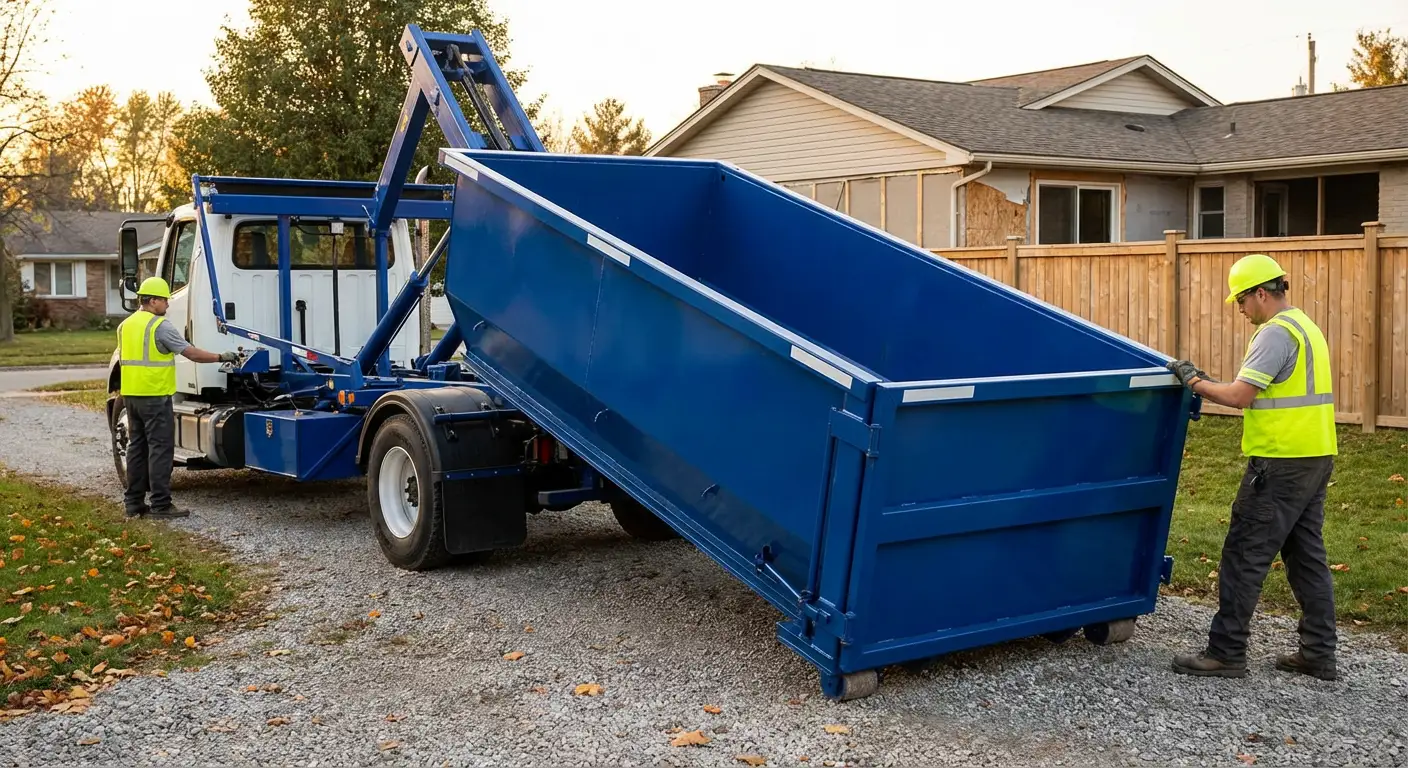 Roll-off dumpster rental delivery truck in Carlsbad, CA