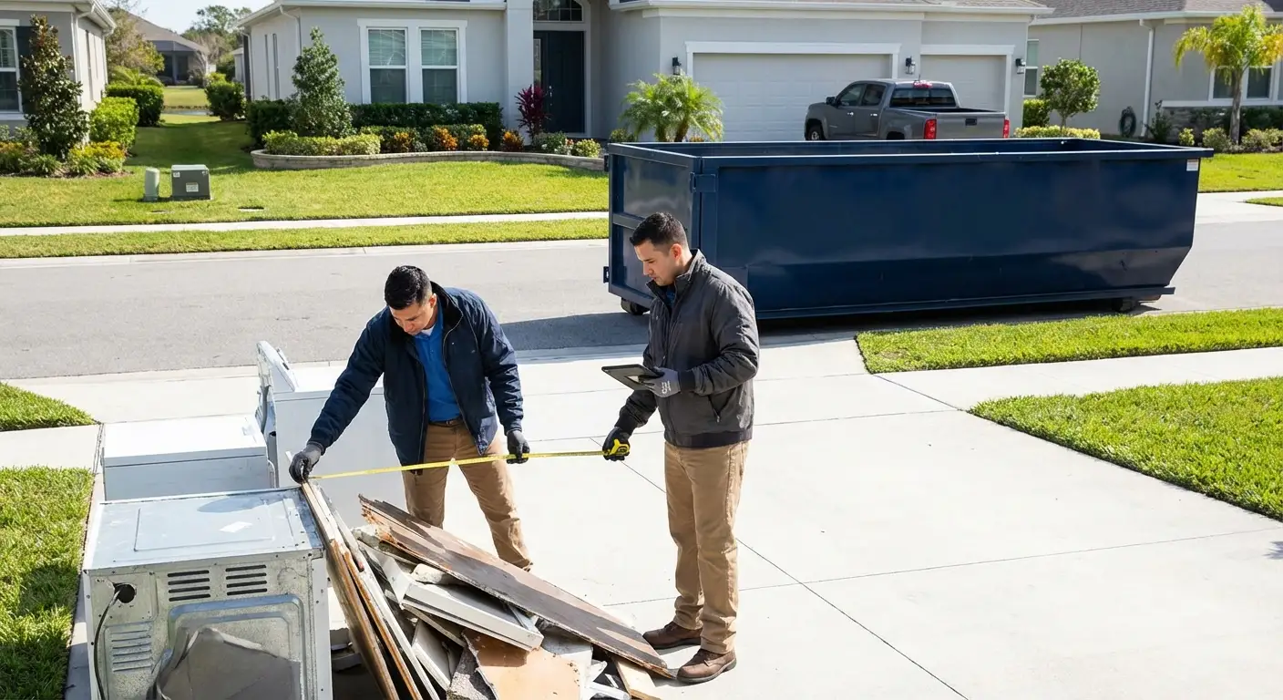 Concrete dumpster rental delivery truck in Carlsbad, CA